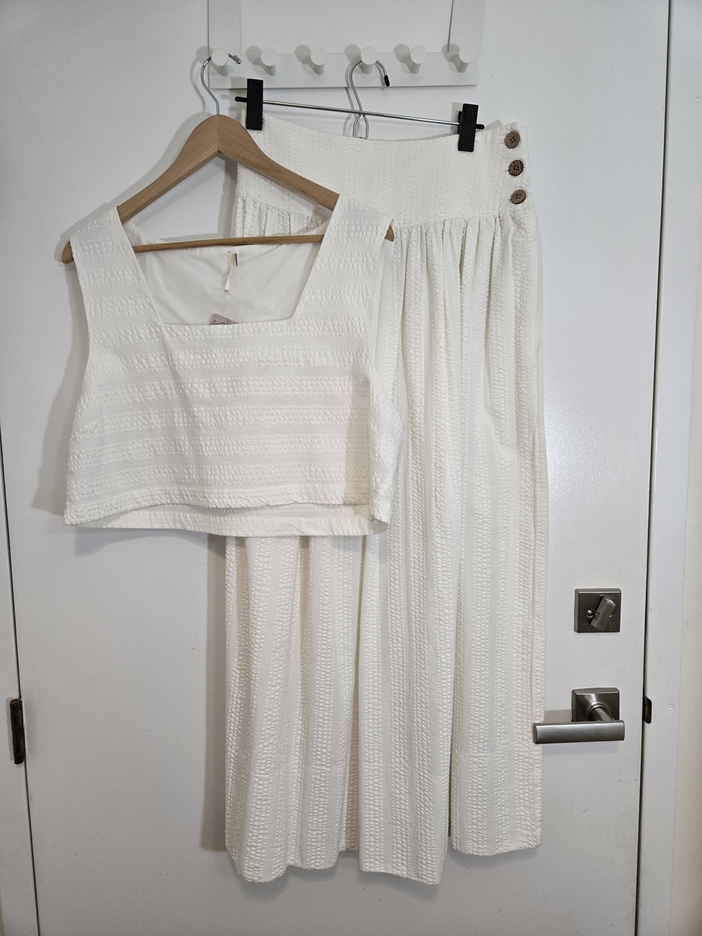 NWT Free People White Textured Matching Set, Large. Square Neck Crop Top & Skirt